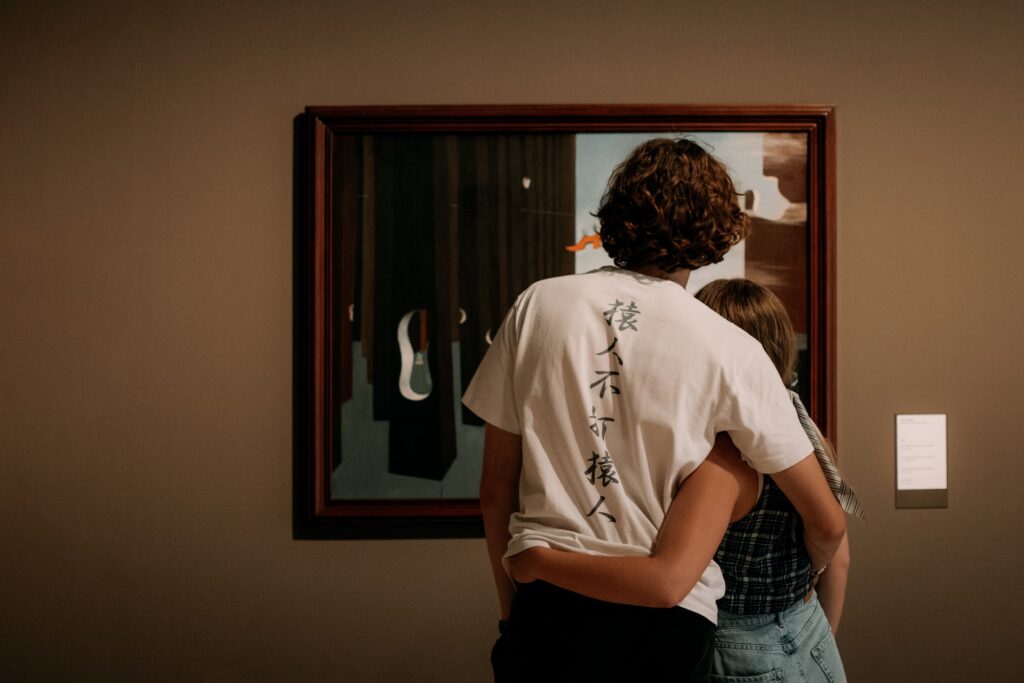 A couple looking of one of museum exhibitions for Valentine's Day