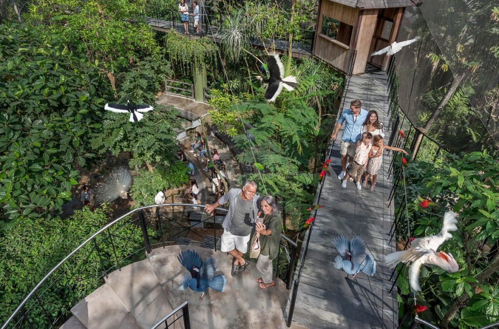 People enjoying the aviary world at Bali Bird Park