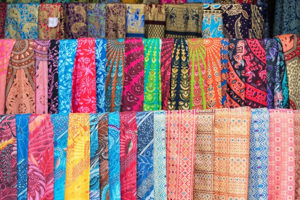 Various patterns of Balinese silk batik.