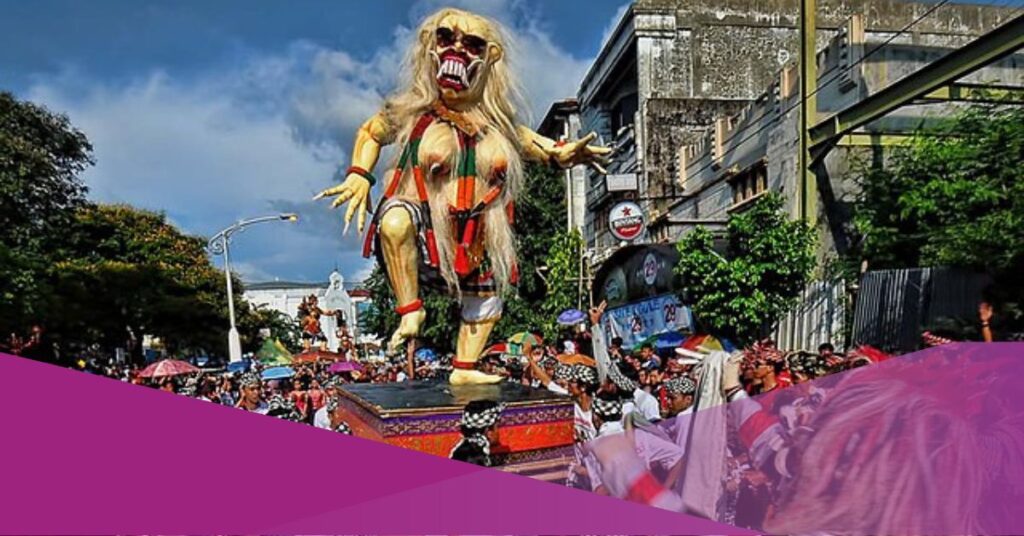 A Balinese ogoh-ogoh being marched before Nyepi ritual starts.