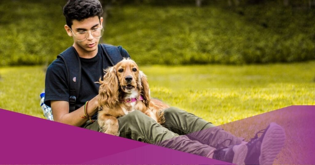 A man taking his dog to play at pet-friendly places.